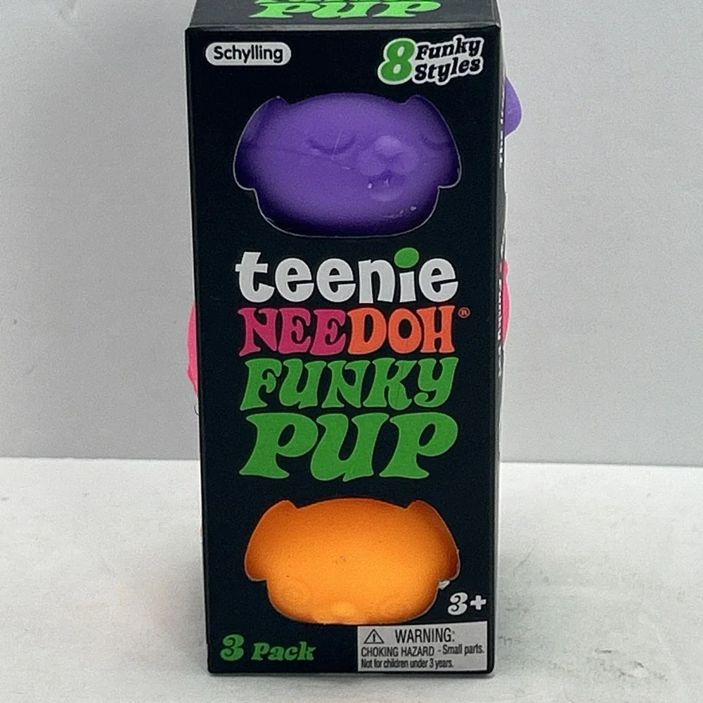 Schylling Teenie NeeDoh Funky Pup 3 Pack Squeeze Fidget Toy Purple/Orange /Pink
